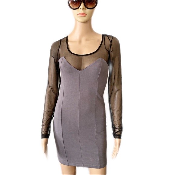 💃🏽 H&M Gray and Black Bodycon Sheer Dress Size 6 - Picture 3 of 7